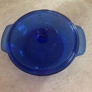 60’s Anchor Hocking cobalt blue glass round covered casserole